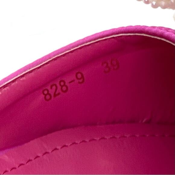 Bright Pink Satin Kitten Heel Mules with Pearl Bow Size 39 - Picture 7 of 8